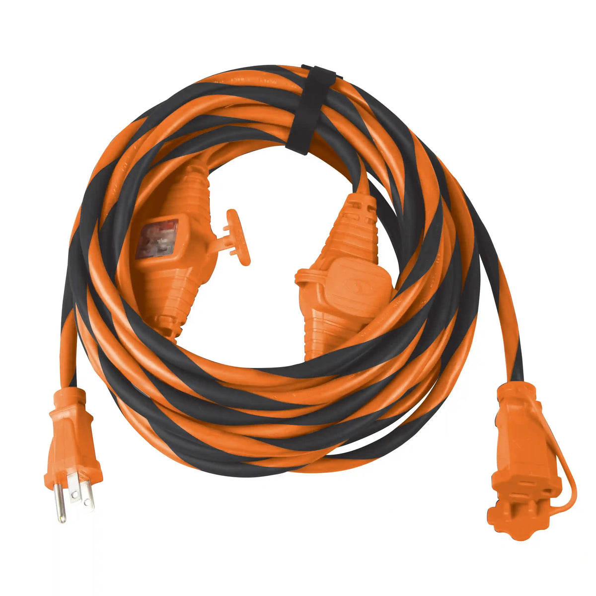 Snow Joe + Sun Joe PJEXT25MO-OB Indoor + Outdoor Extension Cord | 25-Foot | Cord Connect Adapter | Orange + Black Stripe