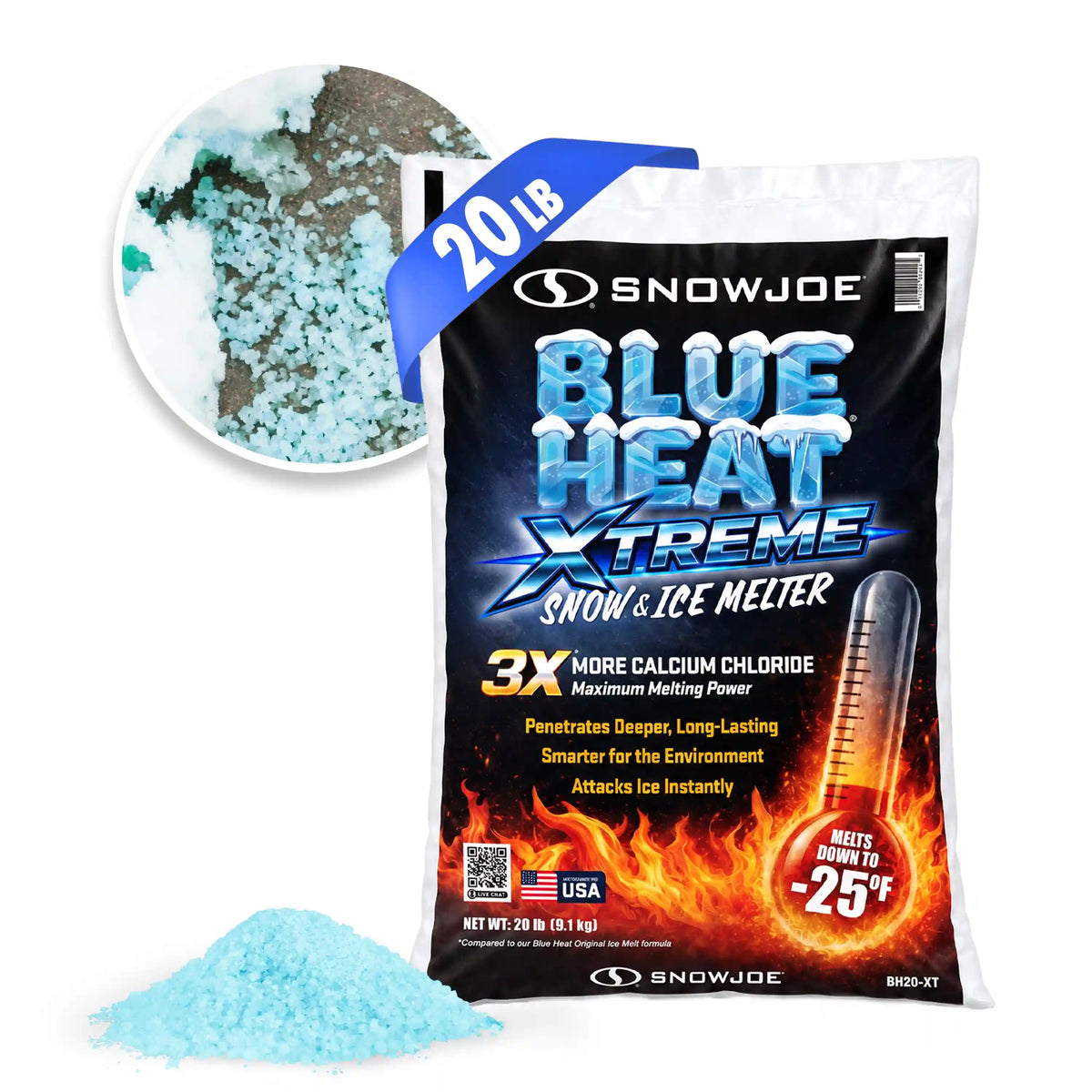 Snow Joe Blue Heat XTREME Snow and Ice Melter | 3X More Calcium Chloride | 20-Lb. Bag | Melts Down to -25°F