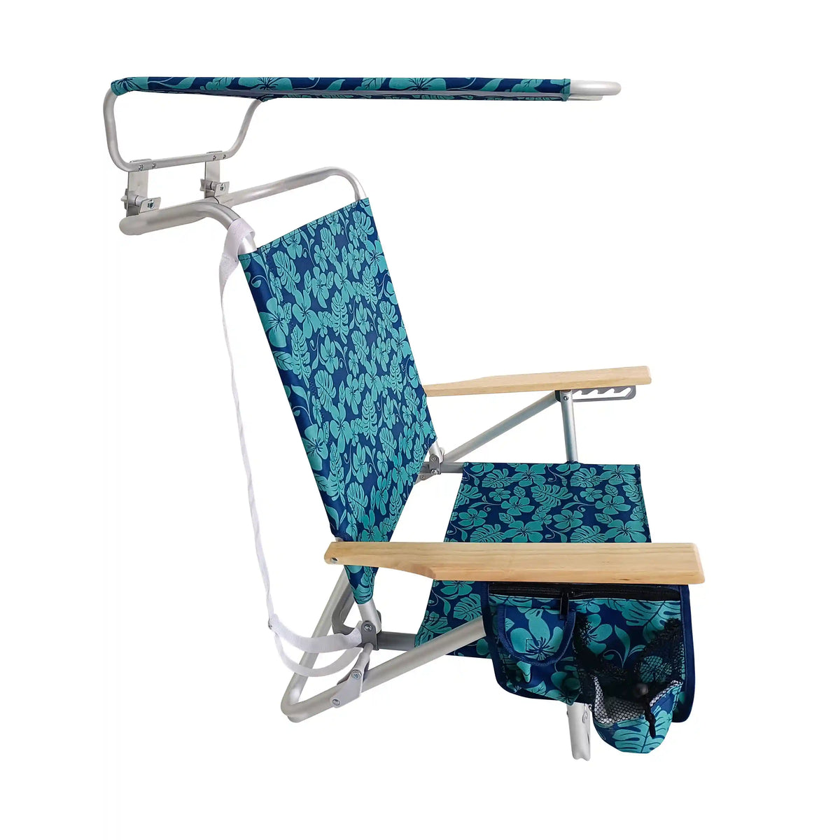 Bliss Hammocks Fldng Beach Chair | W/Canopy, Pocket, Cup Hldr, & Carry Straps | Blue Flower