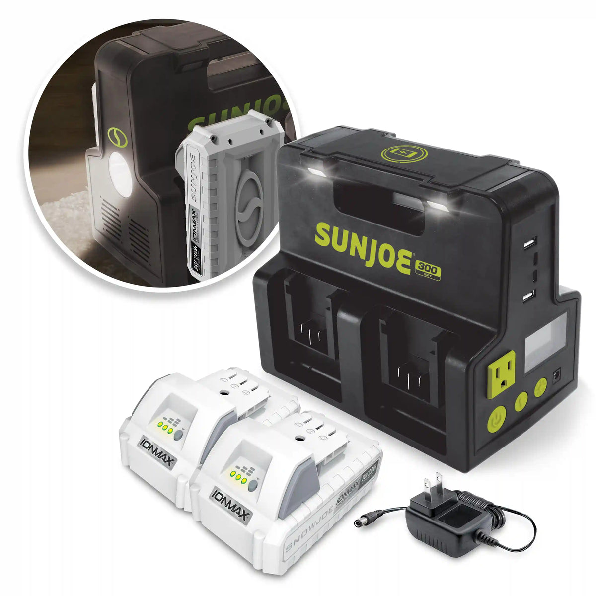 Sun Joe 24-Volt Cordless Powered Inverter Generator Power Station | W/ 2 x 2.0-Ah Batteries
