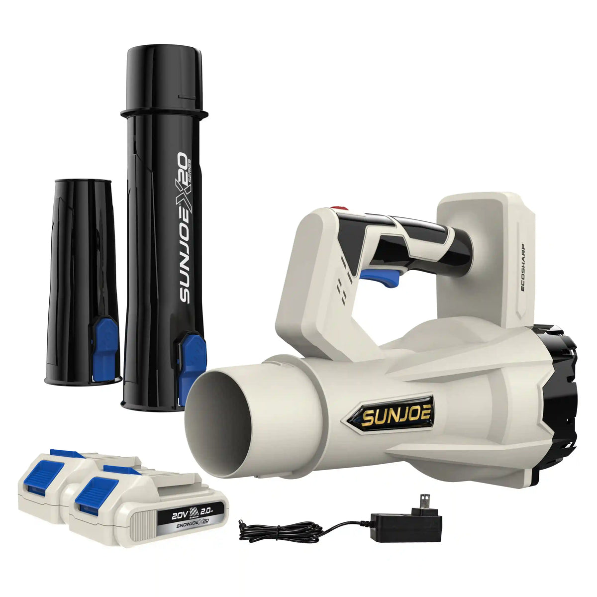 Sun Joe 20-Volt ECOSHARP Cordless X20 Compact Multi-Purpose Blower | 400 CFM | W/ 2 x 2000 mAh Batteries (2.0-Amp) + Charger