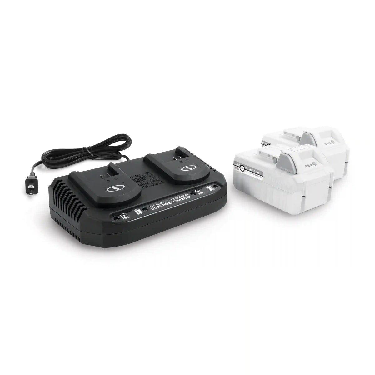 Snow Joe + Sun Joe CERTIFIED AUTHENTIC 24-Volt* Starter Kit | W/ 2 x 5.0-Ah Batteries + Dual Port Charger