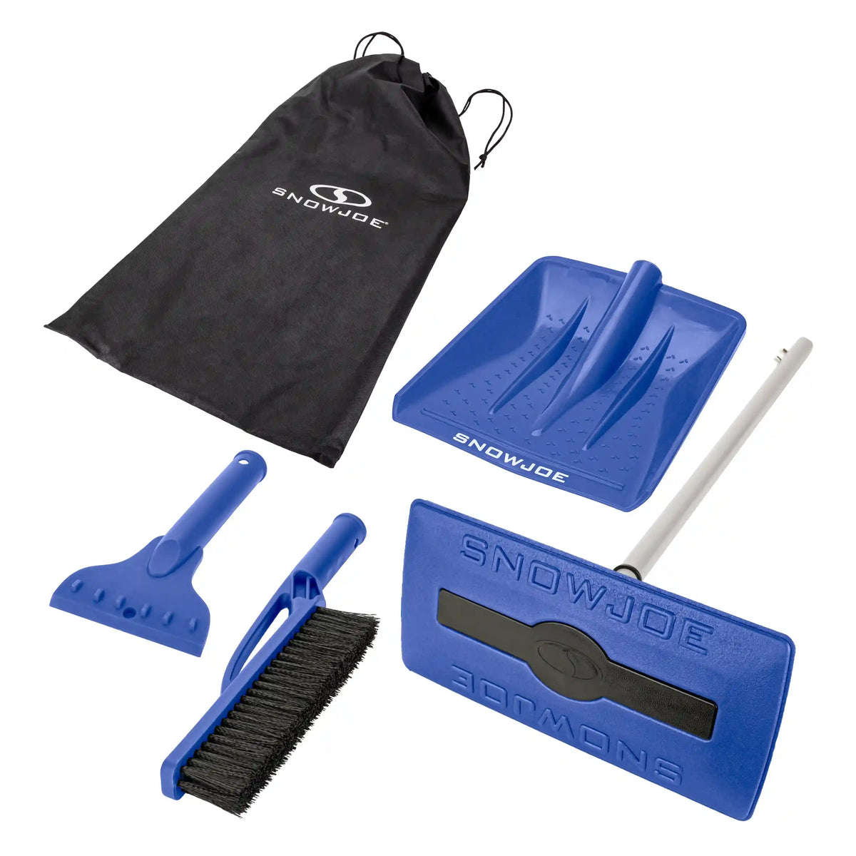 Snow Joe SJBLZD-4IN1-SJB Multi-Purpose Auto Snow Tool Kit | W/ Storage Bag | Snow Broom, Brush, Shovel, Scraper (Blue)