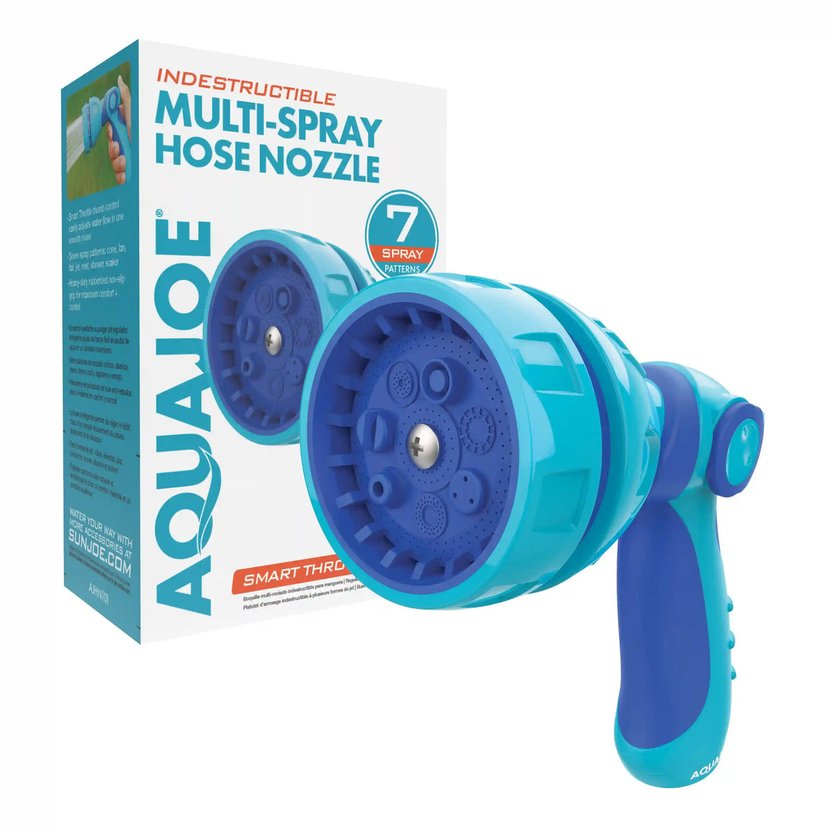 Aqua Joe Indestructible Series Non-Slip Grip Hose Nozzle | W/ Thumb Control & One Touch Smart Throttle | 7-Spray Patterns