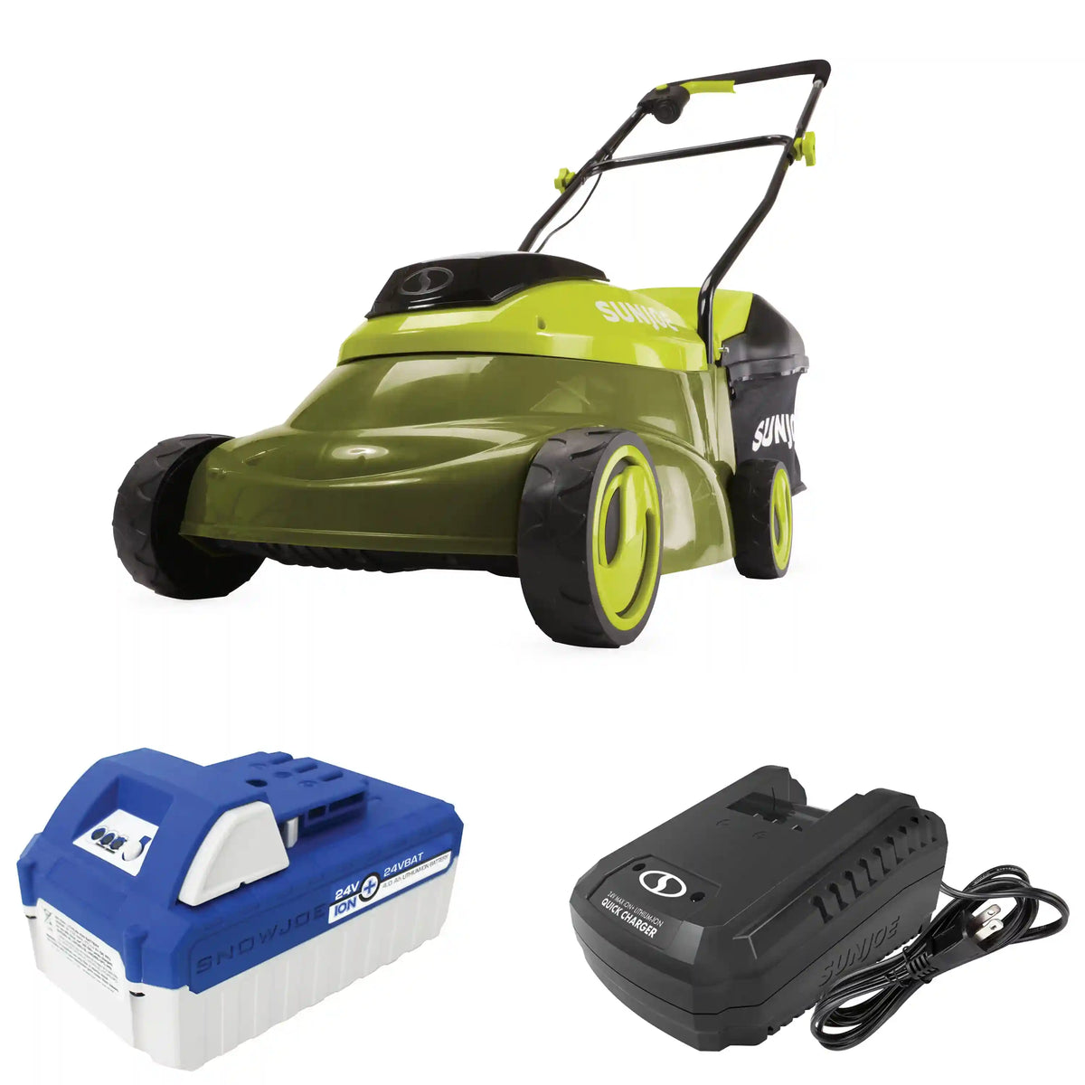 Sun Joe 24-Volt IONMAX Lawn Care Bundle | W/ Cordless Lawn Mower Kit and Stringless Lawn Trimmer