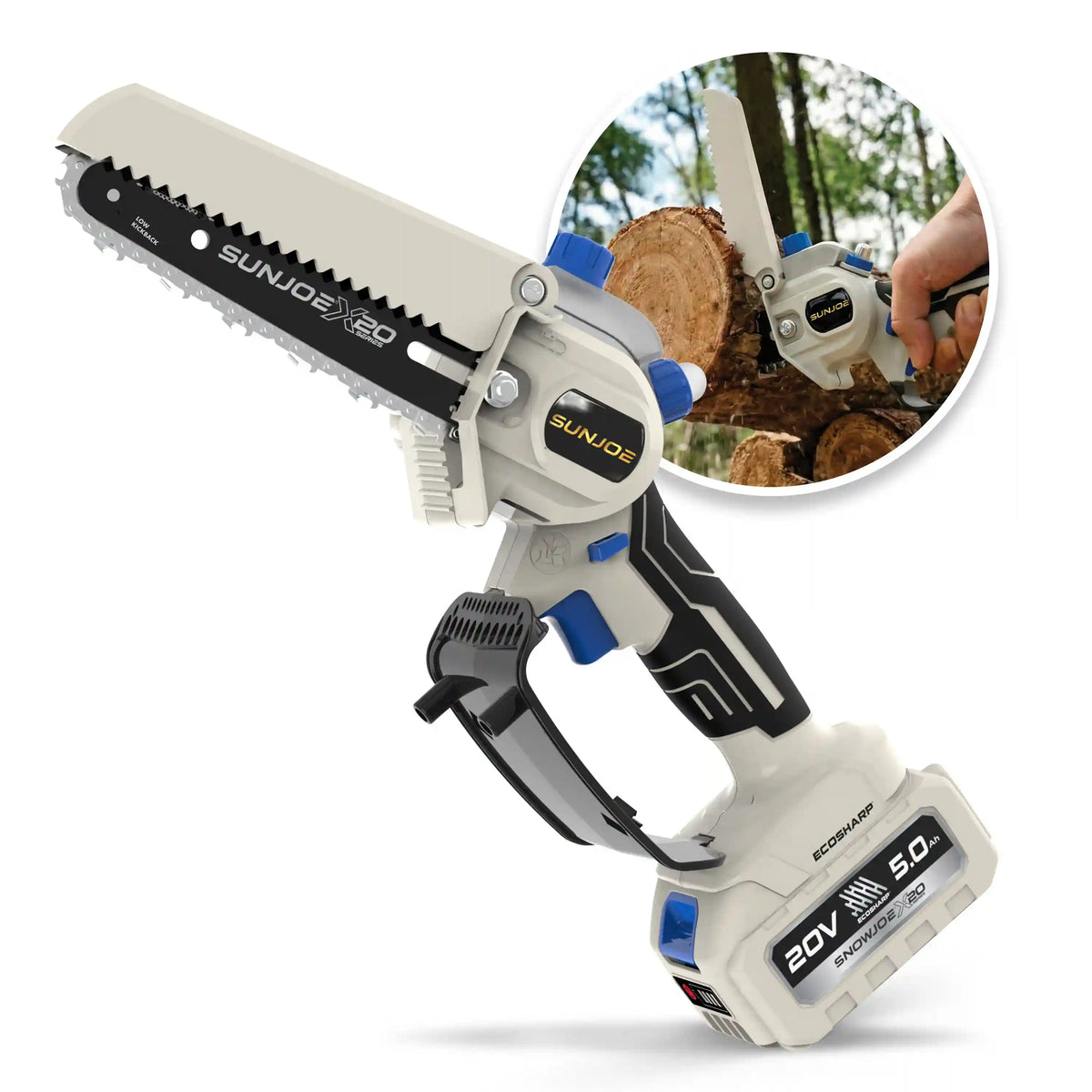 Sun Joe 20-Volt ECOSHARP Cordless X20 Handheld Pruning Saw | 6-inch | W/ 5.0-Ah Battery + Charger