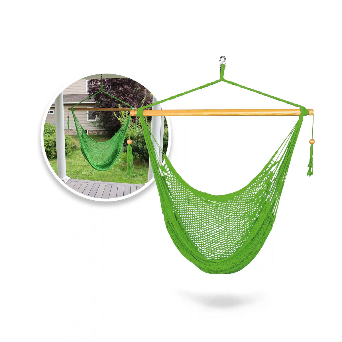 Bliss Hammocks BHC-412LG Island Rope Hammock Chair w/ Spreader Bar & Hanging Hardware | 40-in. Wide | 265 Lb. Capacity (Light Green)