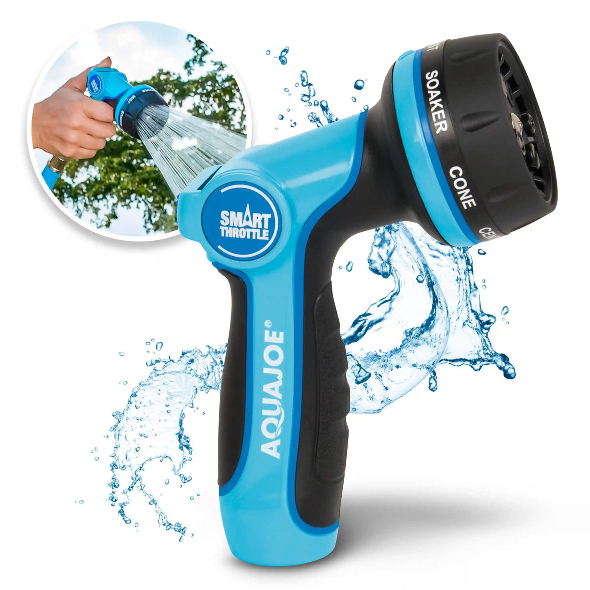 Aqua Joe Heavy-Duty Multi-Function Hose Nozzle W/ Smart Throttle | 7 Spray Patterns
