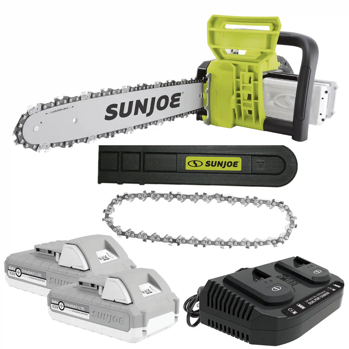 Sun Joe 24V-X2-CS16-MAX 48-Volt* IONMAX Cordless Chain Saw Kit | 16-Inch | Replacement Chain Included | W/ 2 x 2.0-Ah Batteries and Charger