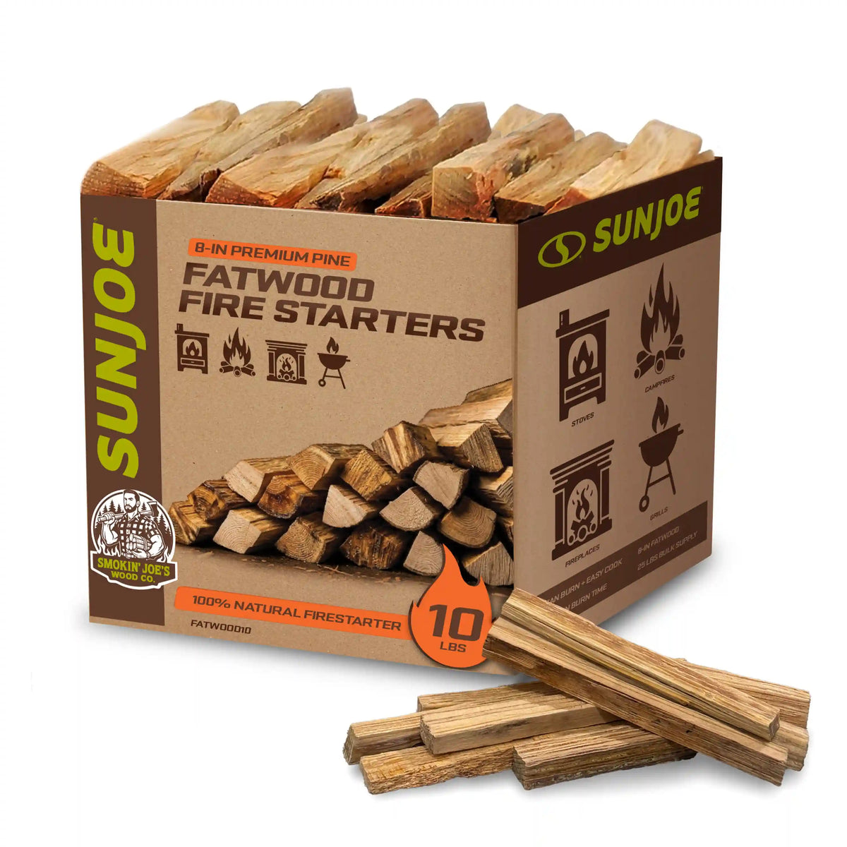 Sun Joe All-Natural Fire Starter Sticks | Pine Kindling for Fireplaces, Campfires, Wood Stoves, Fire Pits & Grills | 10 Lbs.