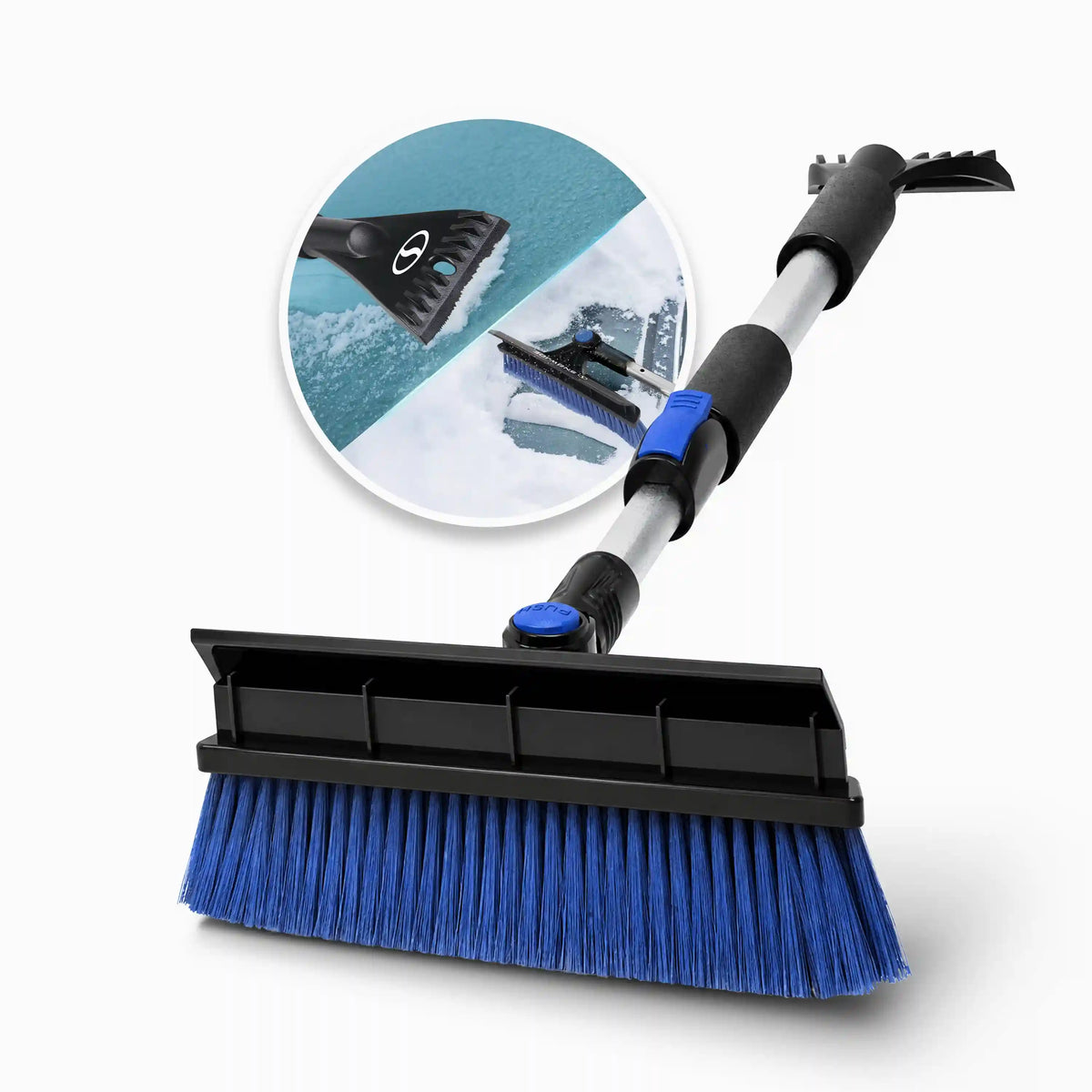 Snow Joe SJEG-SB60 Winter Telescopic Snow Removal Brush + De-icing Shovel | 180° Swivel Adjustment | 60-Inch Telescopic