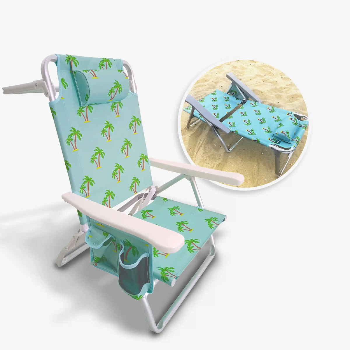 Bliss Hammocks Fldng Beach Chair | W/ Towel Rack/Extension Leg & Cup Hldr W/Pocket |Palm Tree