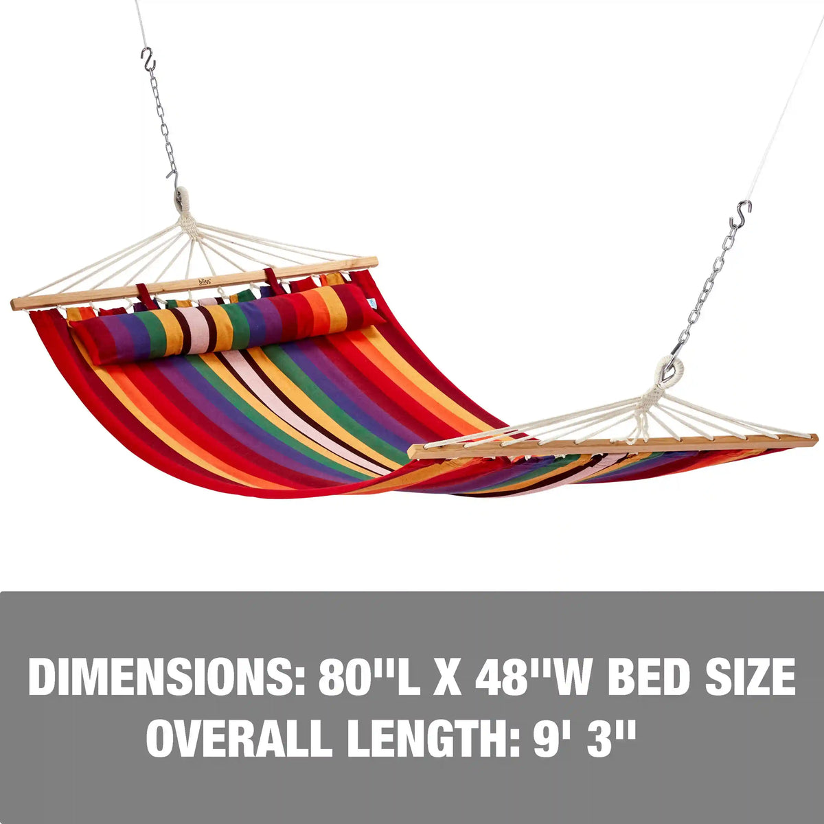 Bliss Hammocks BH-404 Caribbean Hammock w/ Pillow & Hanging Hardware | 48-in. Wide | 265 Lb. Capacity (Tequila Sunrise)