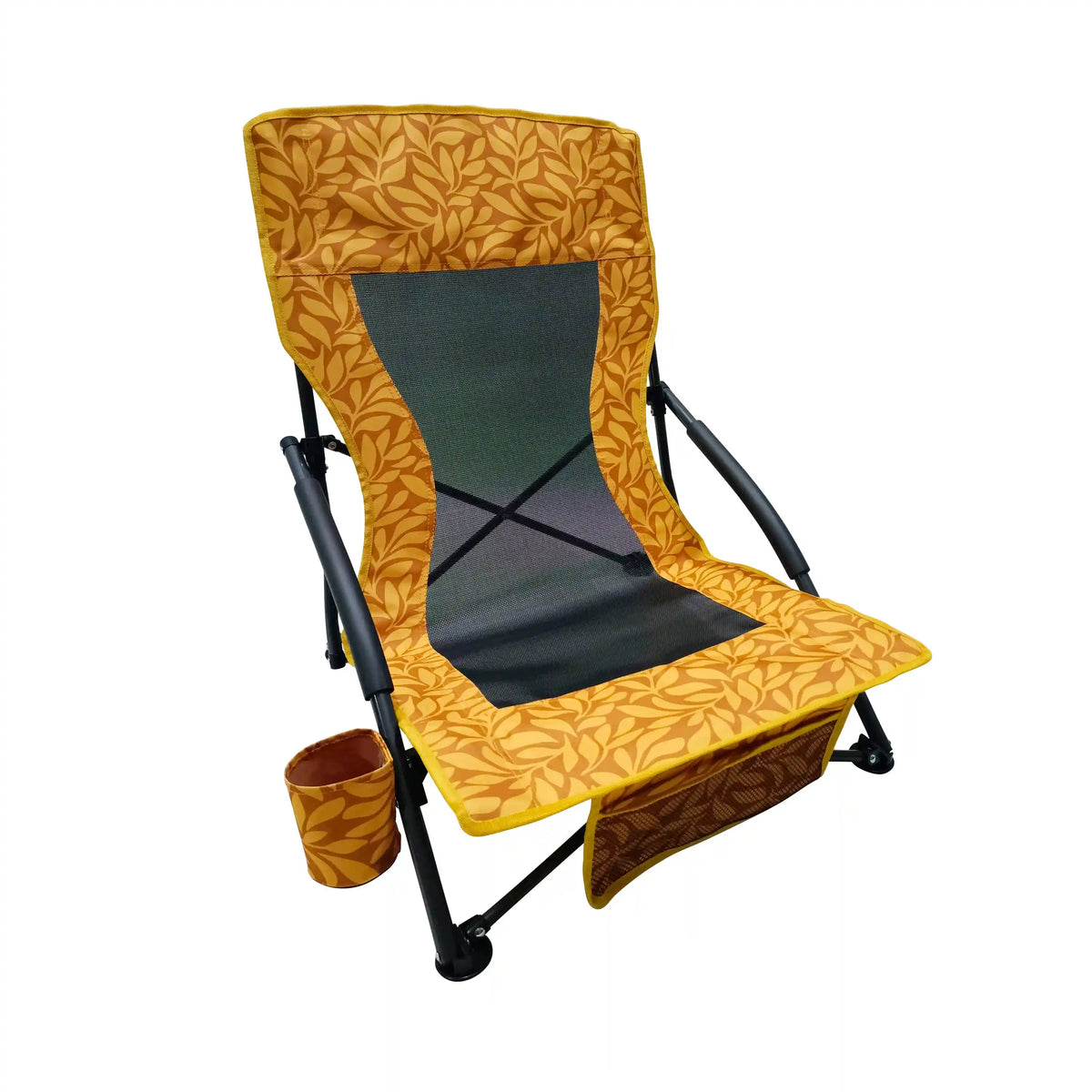 Bliss Hammocks BBC-353-AL Collapsible Beach Chair W/ Cup Holder | Storage Bag Included | 275 Lb. Capacity (Amber Leaf)