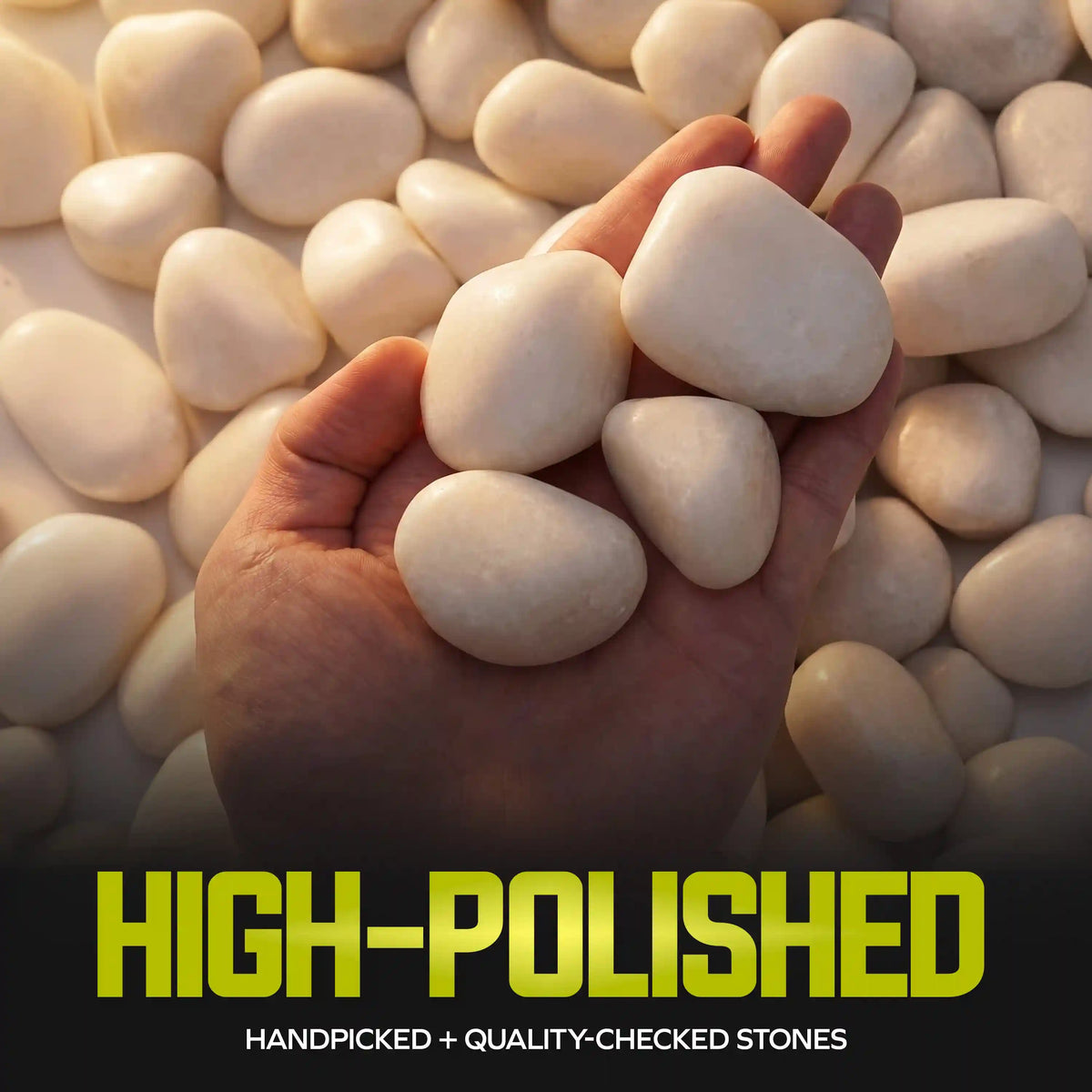 Sun Joe Premium High-polish White Decorative River Rocks | 1-2 In. Stone Size | 25-Lb. Bag