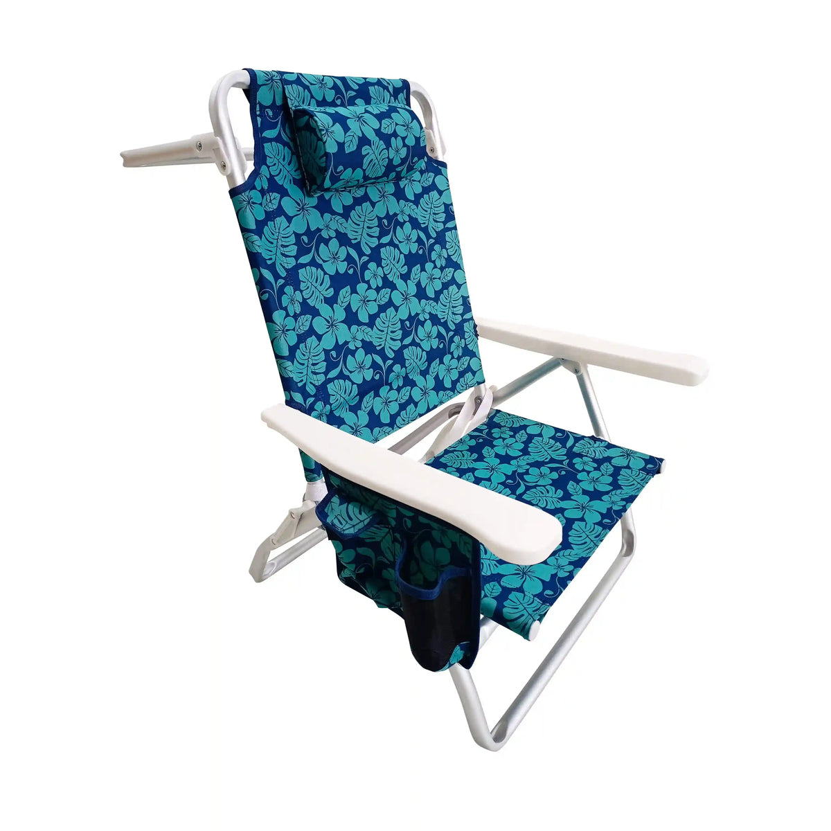 Bliss Hammocks Fldng Beach Chair | W/ Towel Rack/Extension Leg& Cup Hldr W/Pocket- Blue Flower
