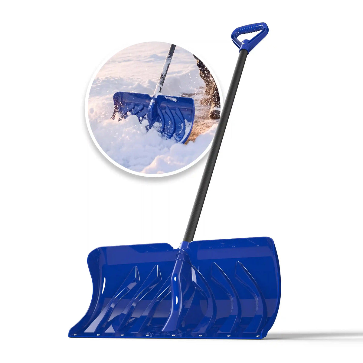 Snow Joe SNJ24PM Heavy-Duty Poly Snow Pusher | w/ Steel Wear Strip & D-Grip Handle | 24-Inch (Retail Ready, Blue)