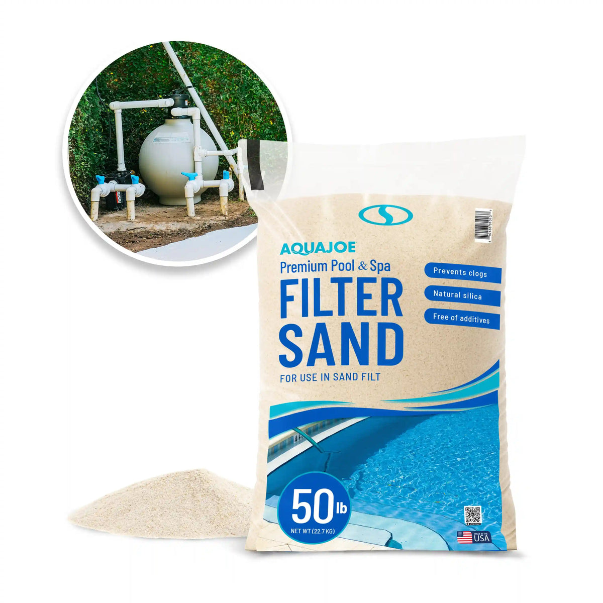 Aqua Joe Premium Pool + Spa Filter Sand | Natural Silica | 50 Lb. Bag
