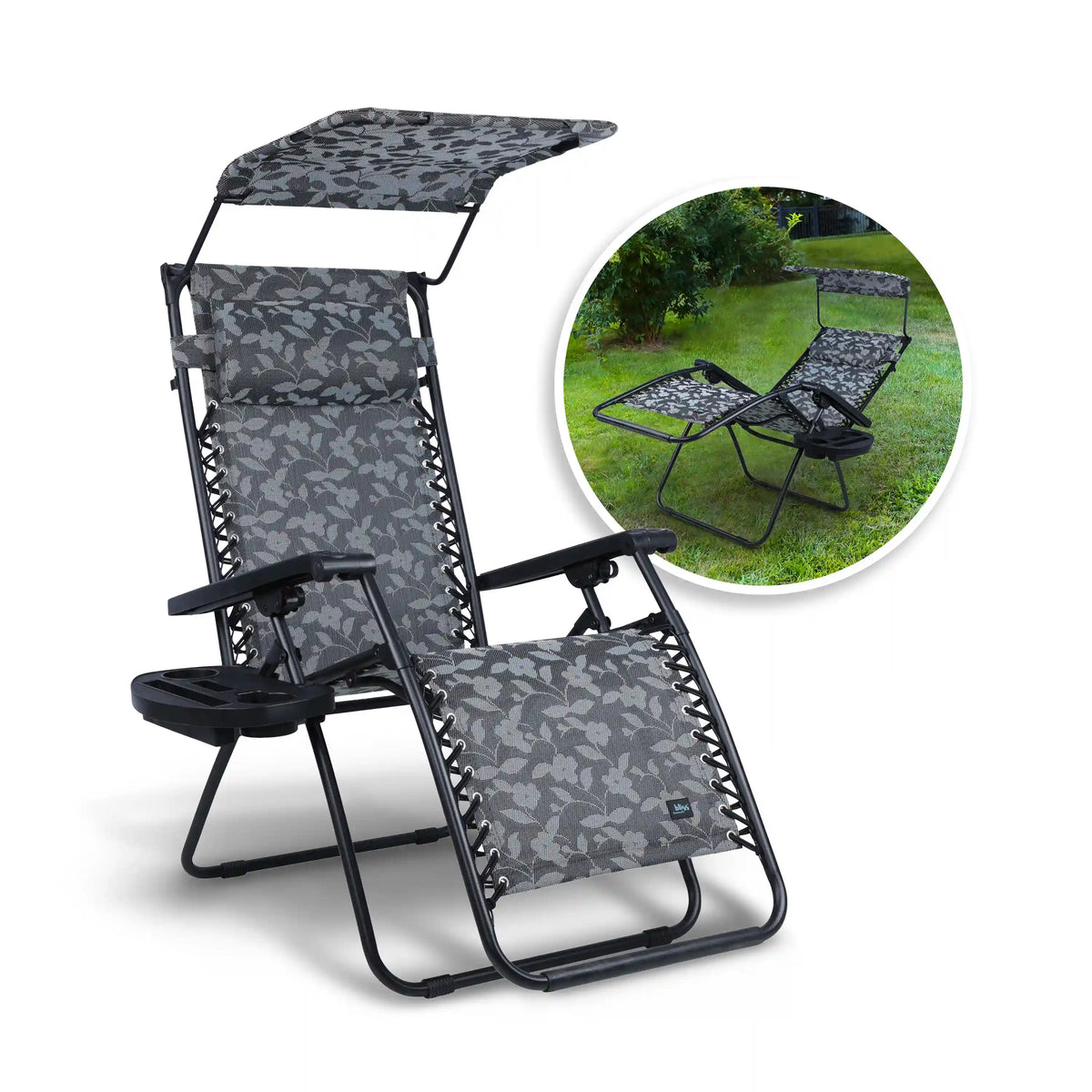 Bliss Hammocks Gravity Free Chair w/ Canopy , Drink Tray, & Pillow | 30-in. Wide XL | Weather & Rust Resistant | 360 Lb. Capacity