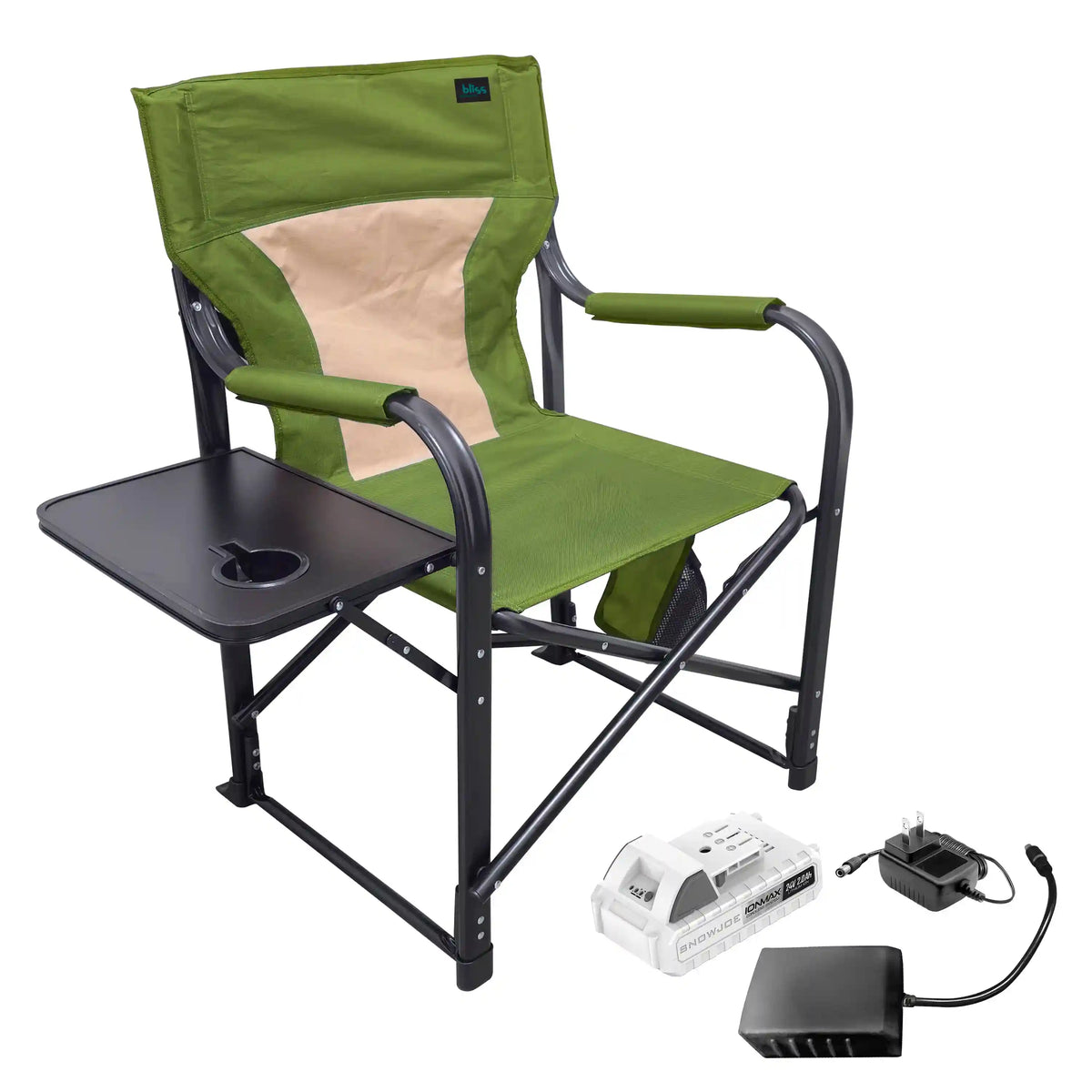 Bliss Hammocks 24-Volt Heated Directors Seat | 21-in Wide | 3 Temp Settings | 2.0-Ah Battery + Charger (Green)