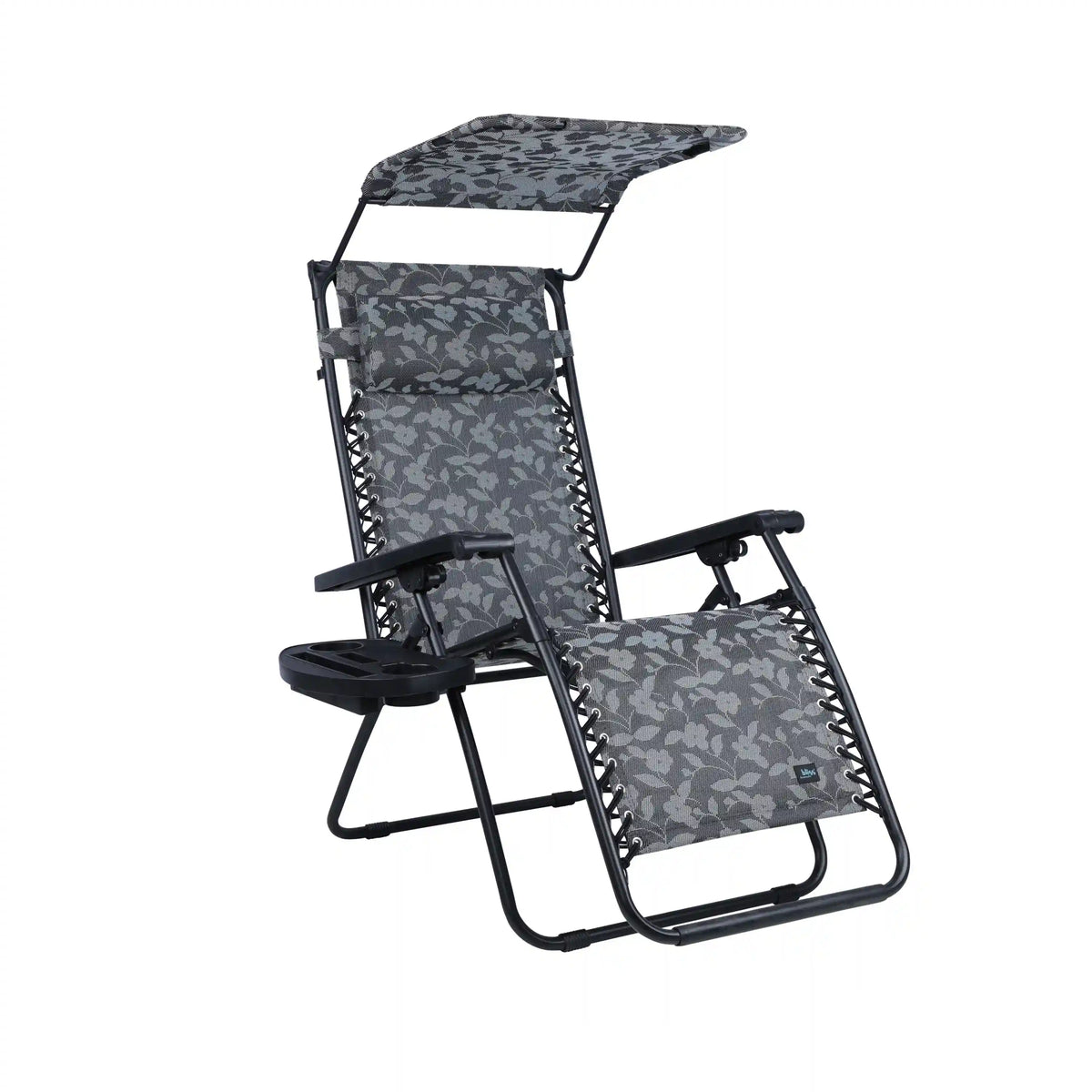 Bliss Hammocks Gravity Free Chair w/ Canopy, Drink Tray, & Pillow | 33-in. Wide XXL | Weather & Rust Resistant | 360 Lb. Capacity | Platinum Flower