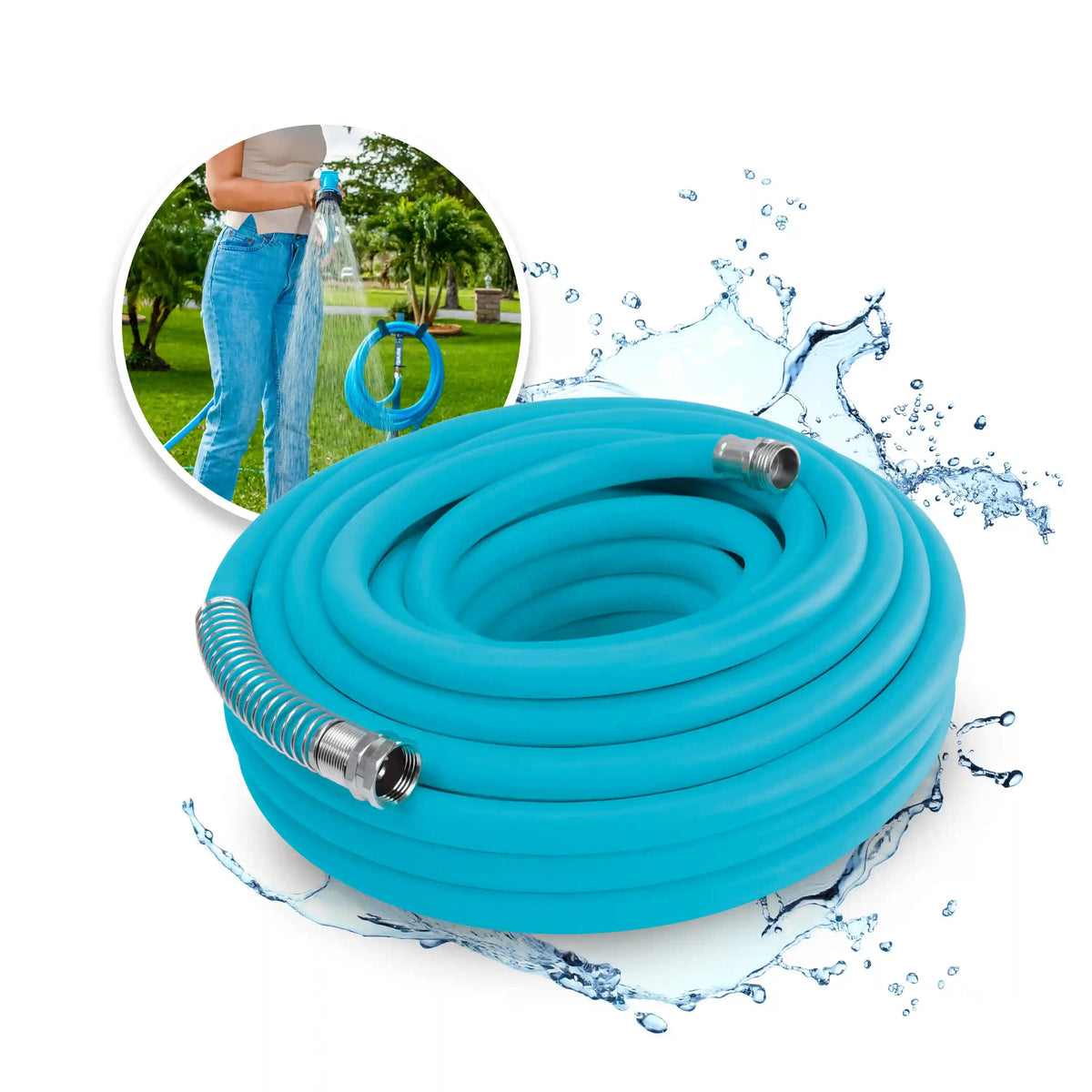 Aqua Joe Hybrid Polymer FLEX Garden Hose | 50-Foot | 5/8-Inch Diameter