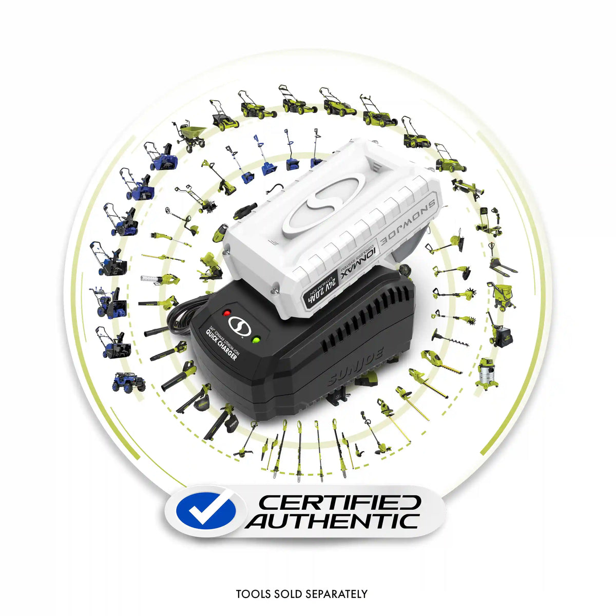 Snow Joe + Sun Joe CERTIFIED AUTHENTIC 24-Volt* IONMAX Starter Kit | W/ 2.0-Ah Battery + Quick Charger