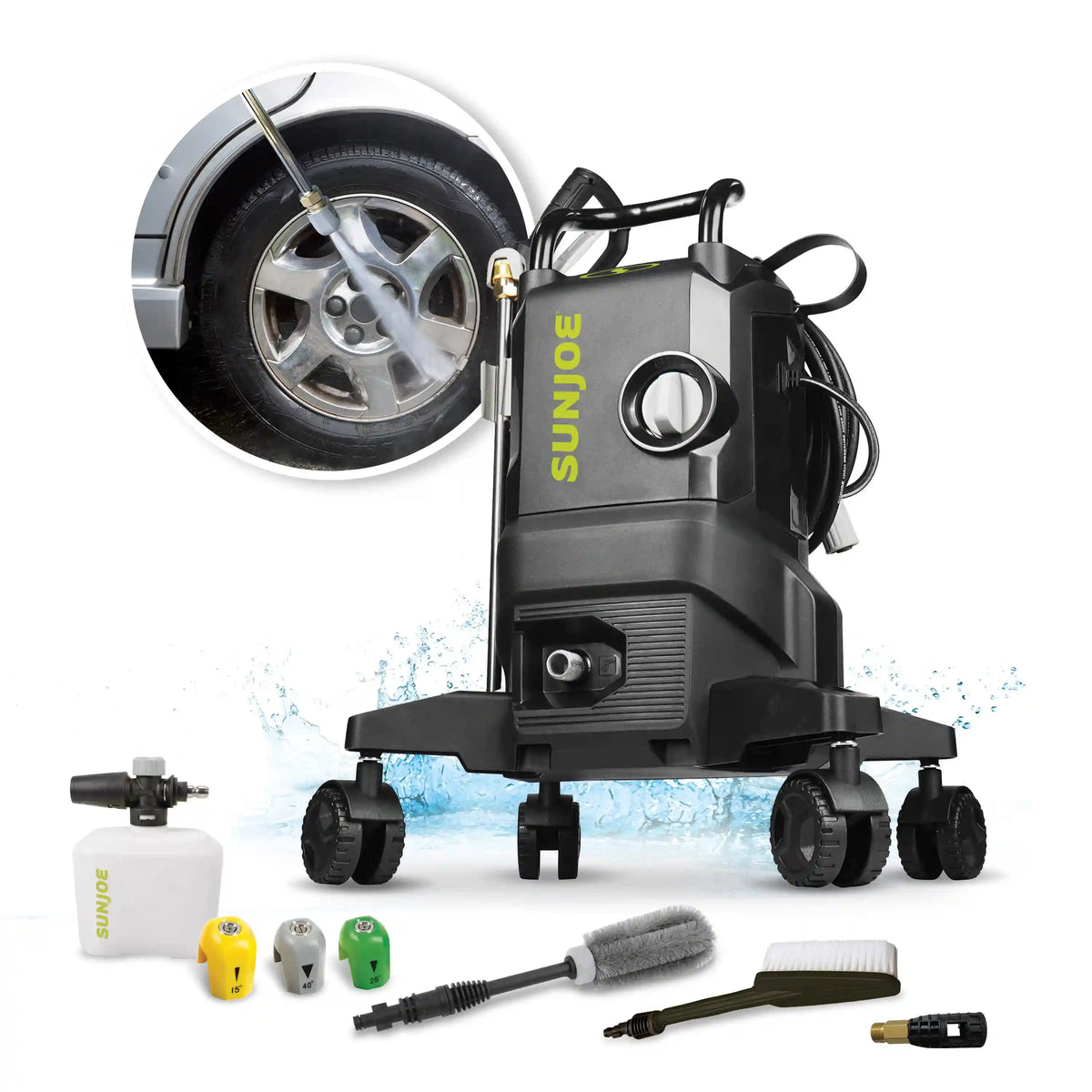 Sun Joe Electric Pressure Washer W/ Wheels | 7-Pc Accessory Kit | 14.9-Amp | 2200 Rated PSI | 1.1 Rated GPM