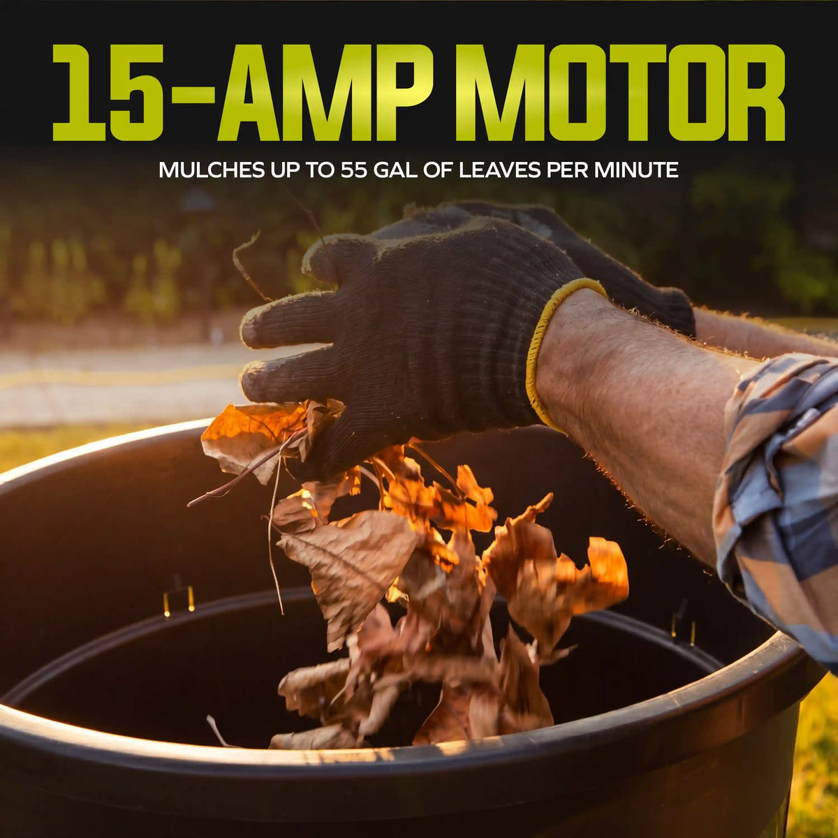Sun Joe Bladeless Electric Leaf Mulcher + Shredder | 15 Amp | 8,000 RPM | Mulches Up To 55 Gallons of Leaves Per Minute