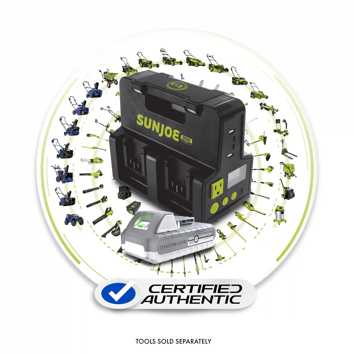 Snow Joe + Sun Joe Ultimate 24-Volt* Charging Bundle | Portable Generator/Charging Station & 2.0-Ah Battery