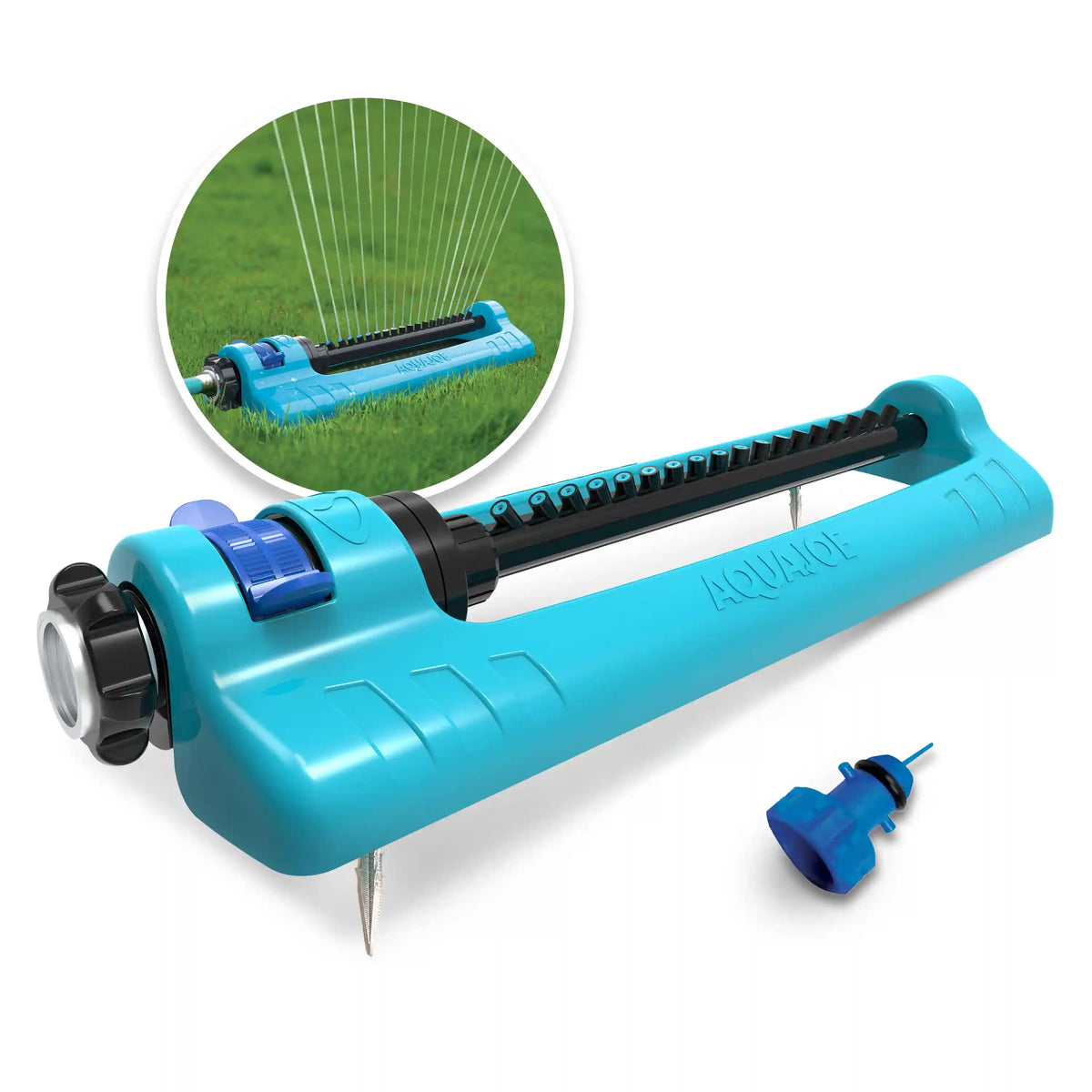 Aqua Joe Oscillating Sprinkler with Adjustable Spray, 18 Clog-Resistant Nozzles | Standard Base w/Metal Ground Spike | 3700 Square Foot Coverage