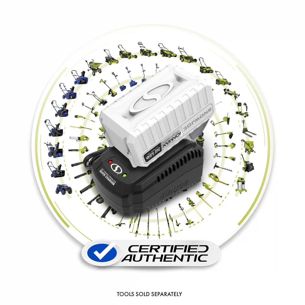 Snow Joe + Sun Joe CERTIFIED AUTHENTIC 24-Volt* IONMAX Starter Kit | W/ 5.0-Ah Battery + Quick Charger