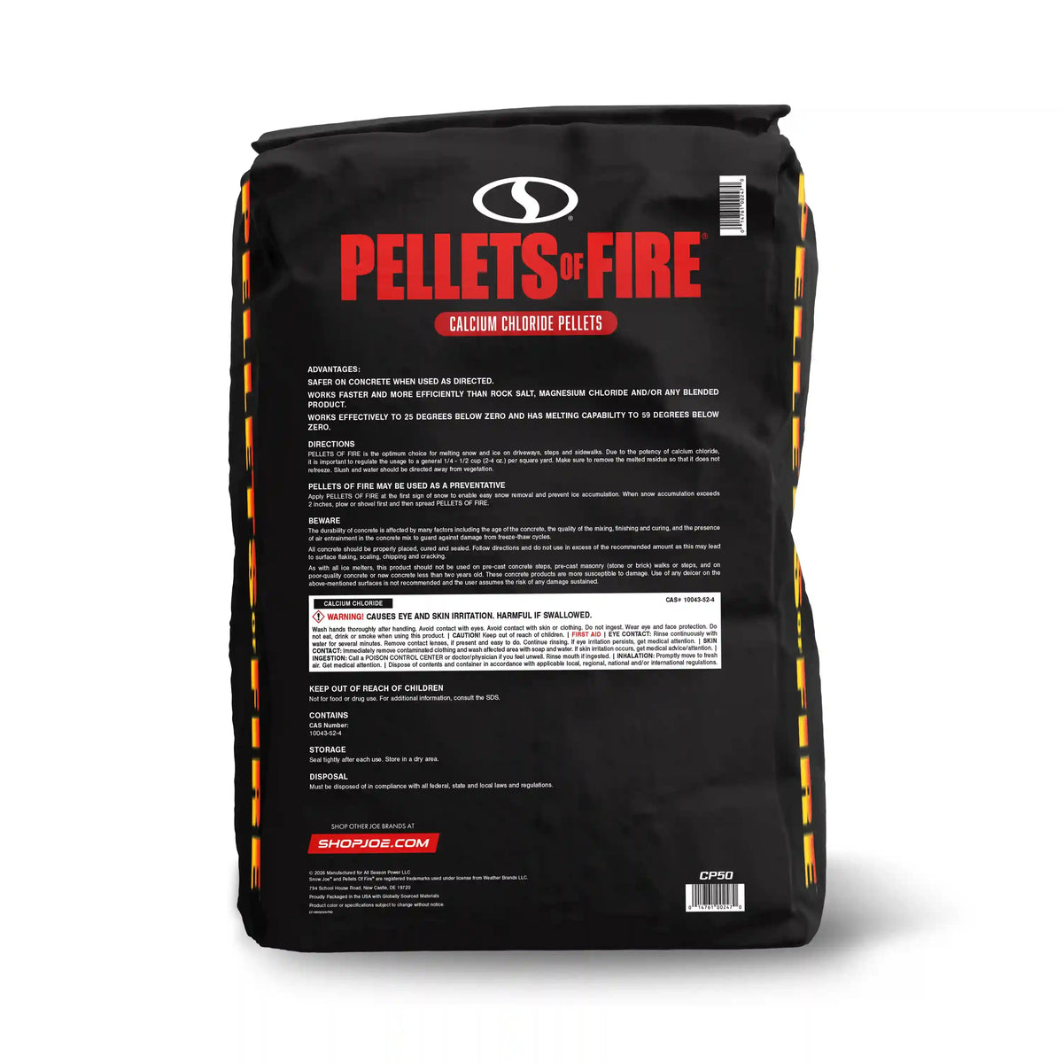 Pellets of Fire Calcium Chloride Ice and Snow Melt + Deicer | 50 Lb. Bag | Works to -25°F