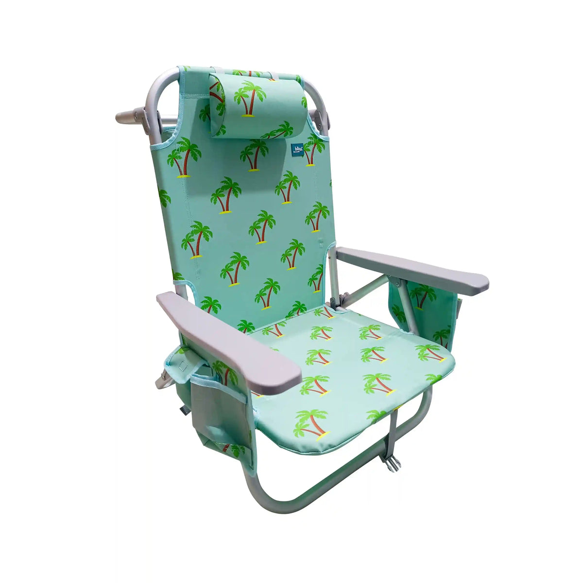 Bliss Hammocks BBC-350-PT Backpack Aluminum Beach Chair W/ Side Pocket & Detachable Cooler Bag | 5 Reclining Positions | 275 Lb. Capacity (Palm Tree)