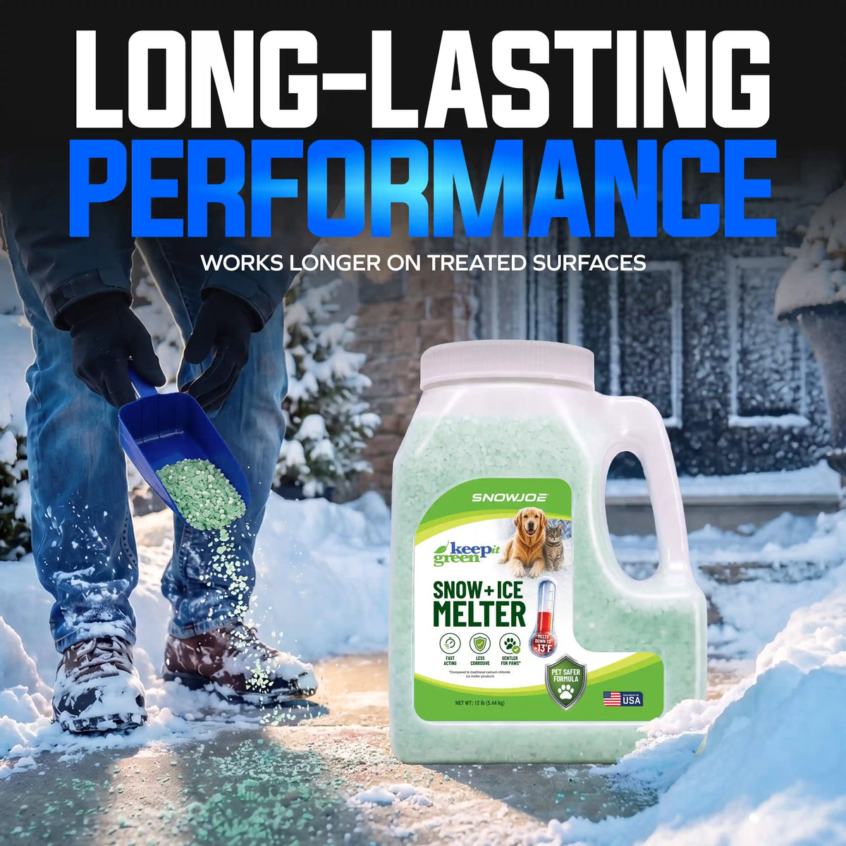 Snow Joe Keep it Green Pet-Safer Ice and Snow Melt and Deicer | 12-Lb. Jug | Melts Down To -10°F
