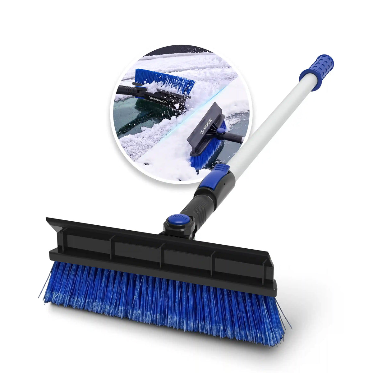 Snow Joe Extendable Telescopic Snow Brush | Full Brush + Wide Blade | Second Grip | 48-Inch