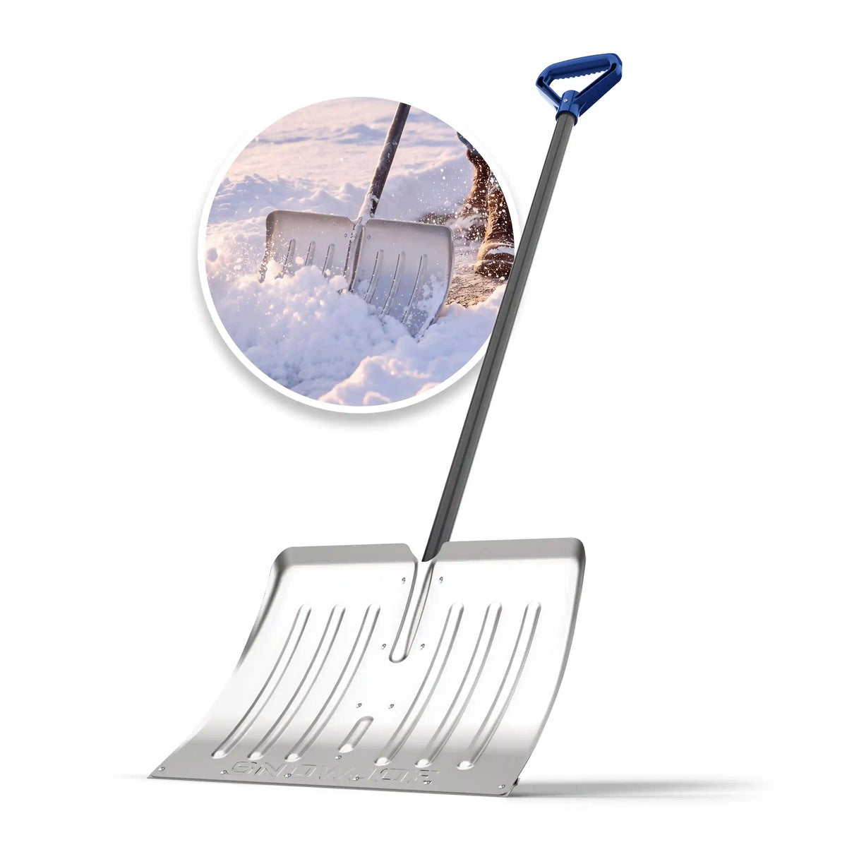 Snow Joe SNJ18A Heavy-Duty 18-Inch Aluminum Snow Shovel | w/ Steel Wear Strip & D-Grip Handle | Rust-Proof | Retail Ready (Blue)