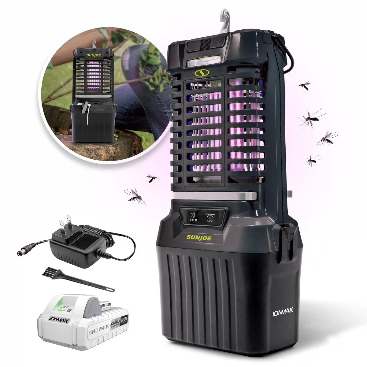 Sun Joe 24-Volt* IONMAX Cordless Indoor/Outdoor Bug Zapper Kit | UV Light + 2500V Electric Grid | W/ 2.0-Ah Battery + Charger