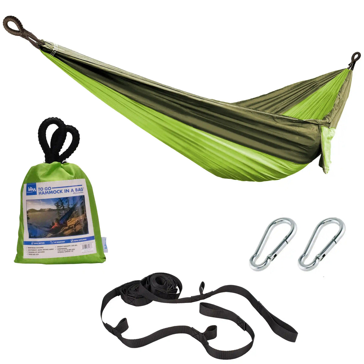 Bliss Hammocks Hammock in a Bag w/ Adjustable Tree Straps | 54-in. Wide | Weather & UV Resistant | 350 Lb. Capacity (Forest Green)