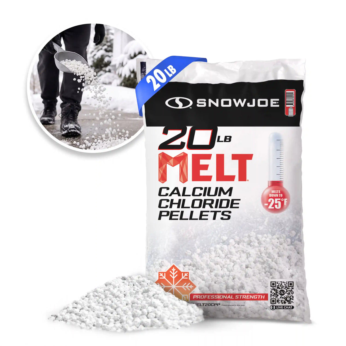 Snow Joe Pure Calcium Chloride Ice Melt Pellets | 20-Lb. Bag | 94% Pure | Melts Down To -25°F