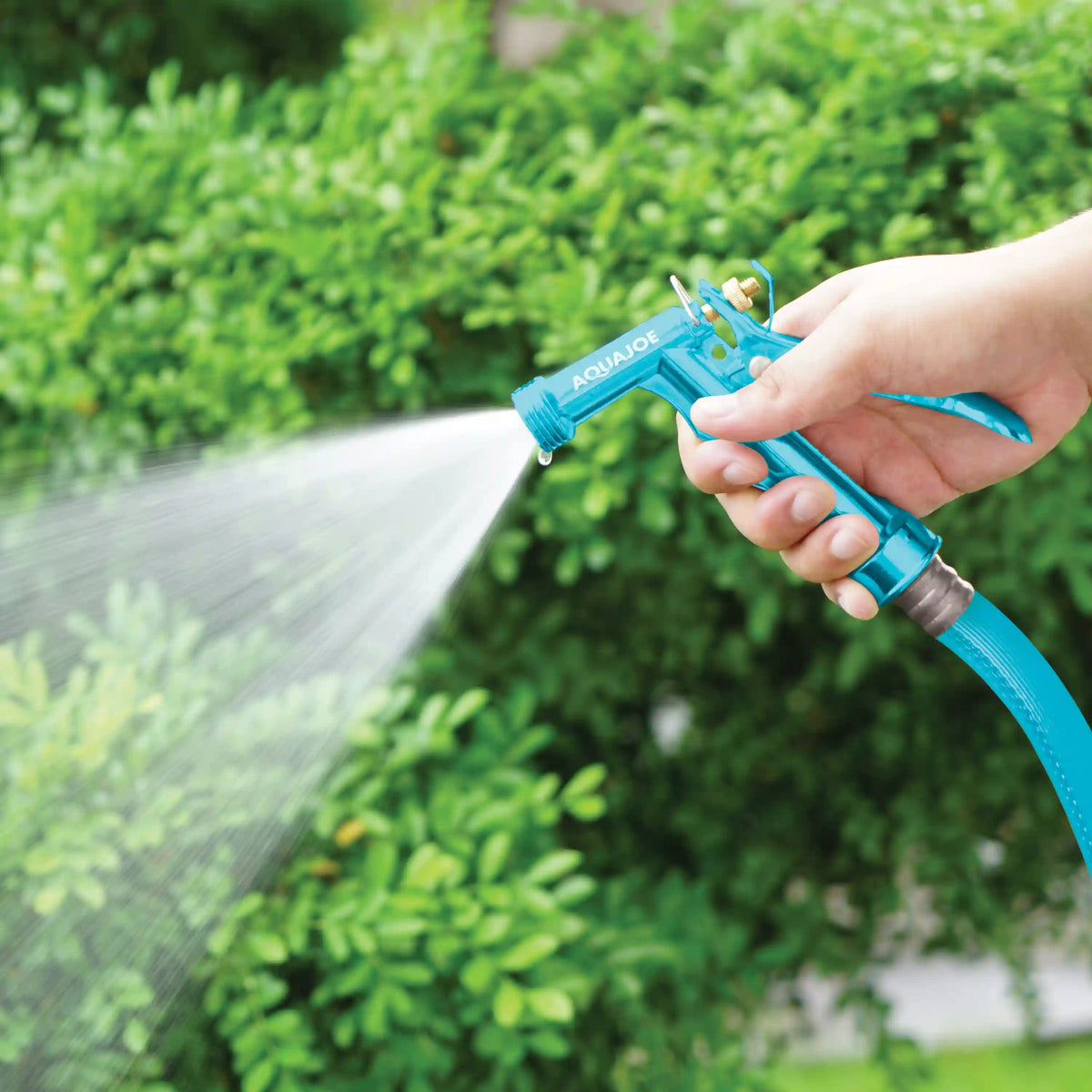 Aqua Joe Pistol Grip Hose Nozzle Bundle | Includes 50ft Fiberjacket Hose + 2-Pack Full Metal Hose Nozzles
