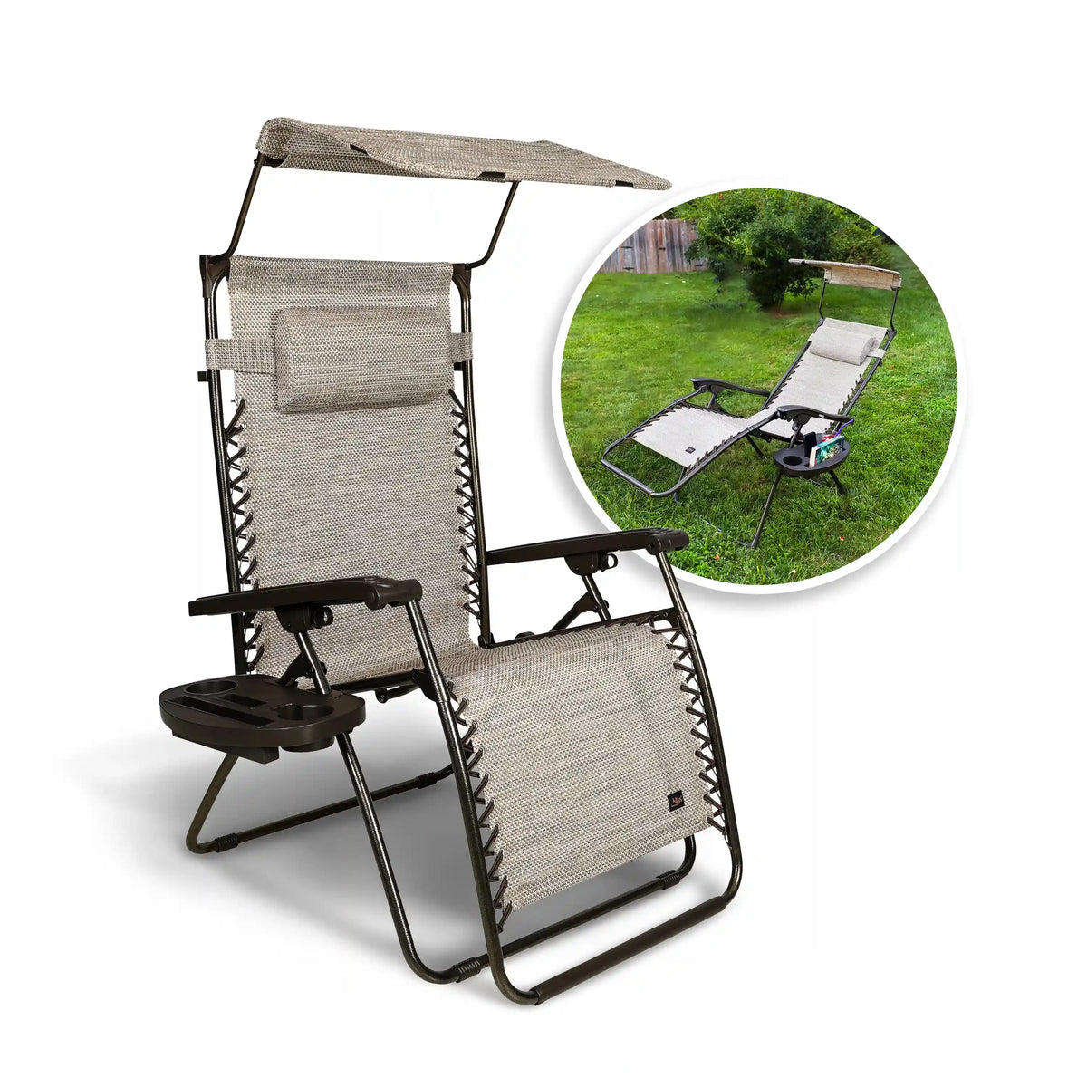 Bliss Hammocks Gravity Free Chair w/ Canopy , Drink Tray, & Pillow | 30-in. Wide XL | Weather & Rust Resistant | 360 Lb. Capacity