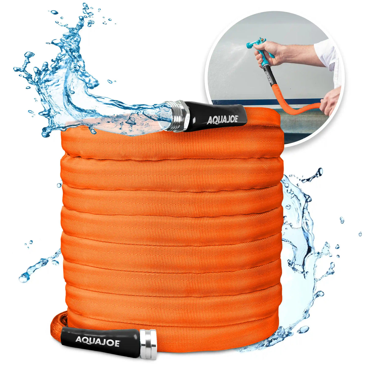 Aqua Joe Non-Expanding Kink-Resistant Contractor Grade FiberJacket Garden Hose | 75-Ft | 3/4-in | 650-PSI BURST (Orange)