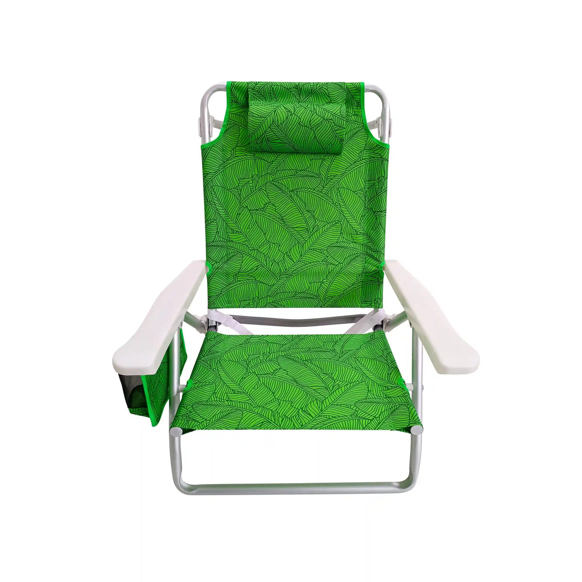 Bliss Hammocks Fldng Beach Chair | W/ Towel Rack/Extension Leg & Cup Hldr W/Pocket | Green Banana Leaves
