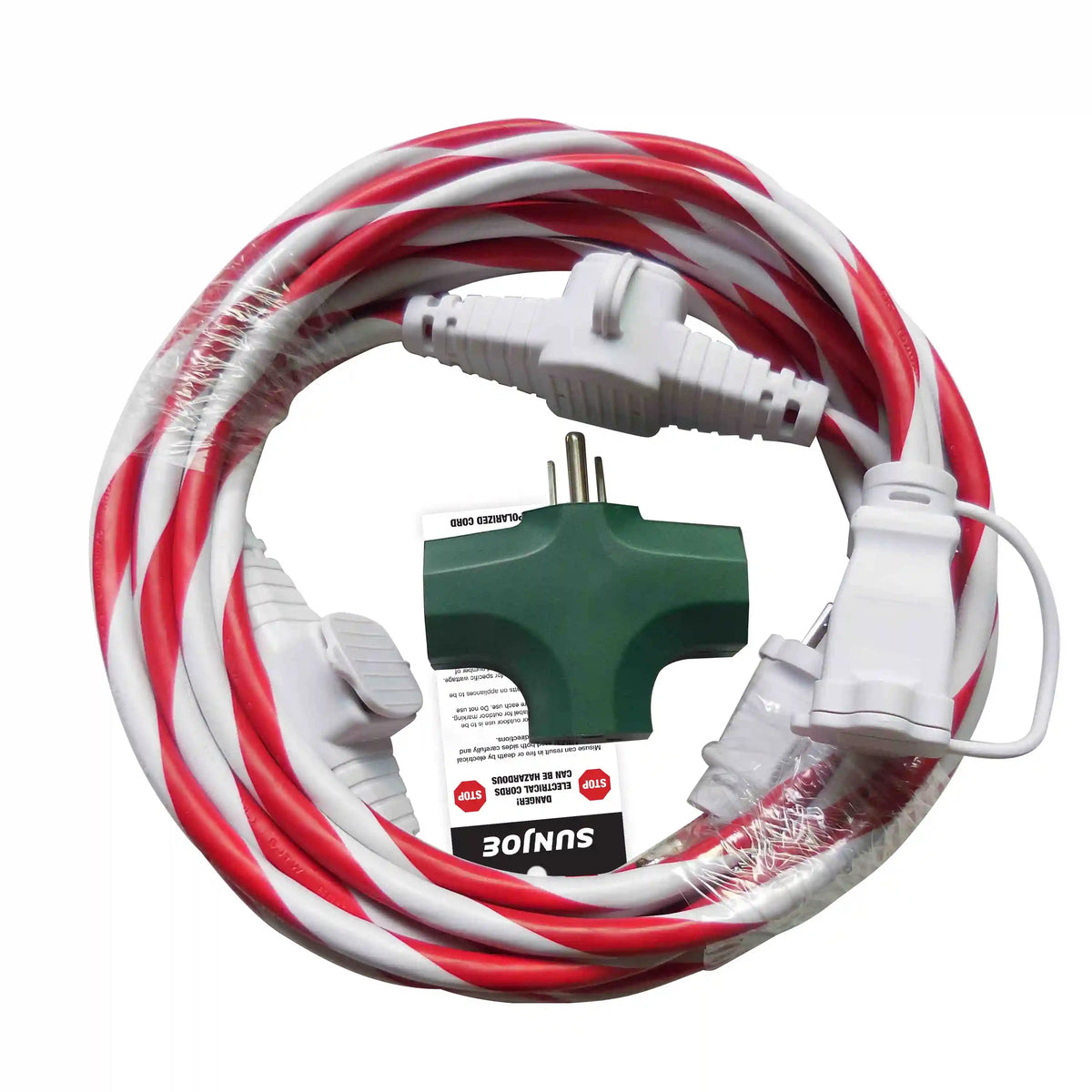 Snow Joe + Sun Joe PJEXT25MO-CAN Indoor + Outdoor Extension Cord | 25-Foot | Cord Connect Adapter | Candy Cane