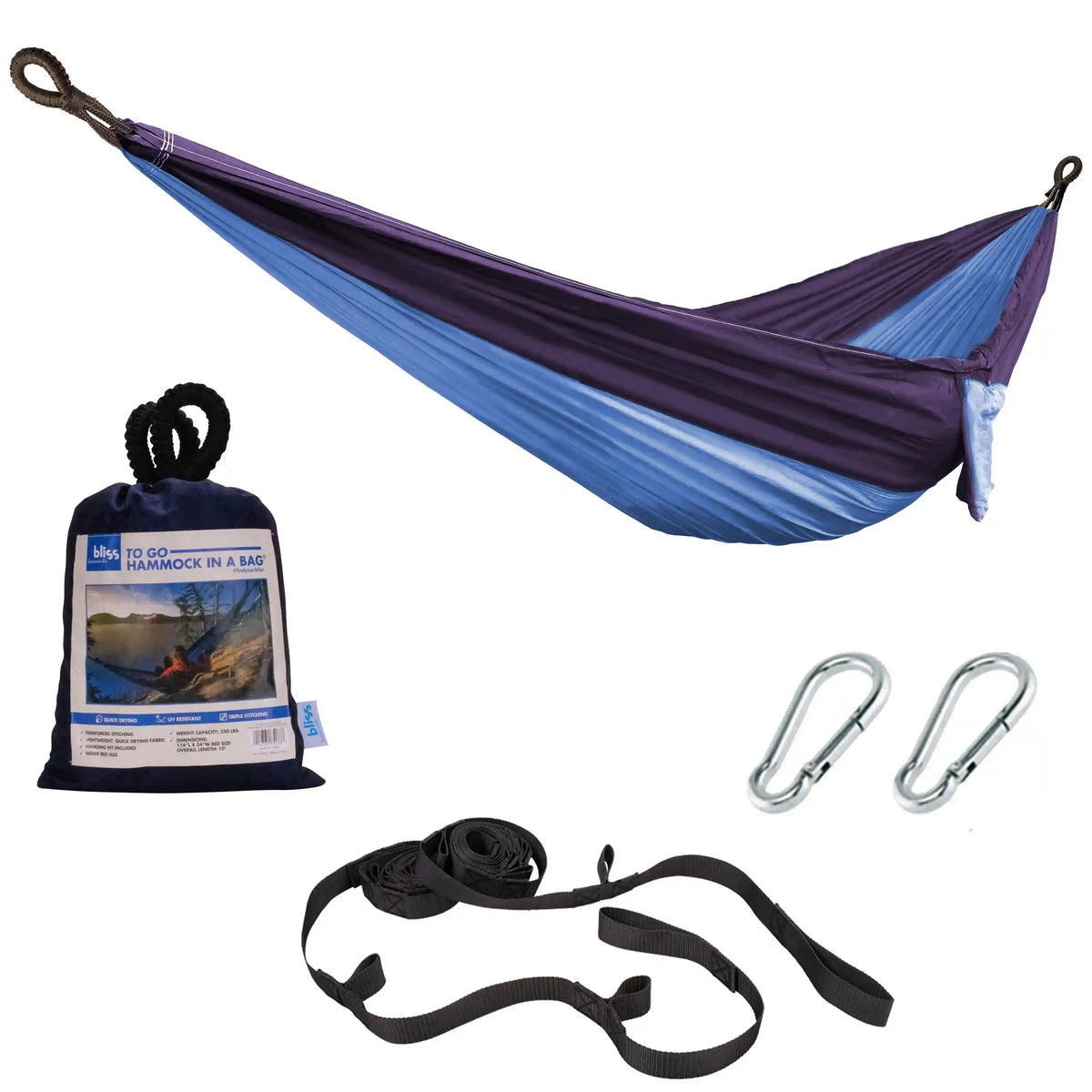 Bliss Hammocks Hammock in a Bag w/ Adjustable Tree Straps | 54-in. Wide | Weather & UV Resistant | 350 Lb. Capacity (Royal Bliss)