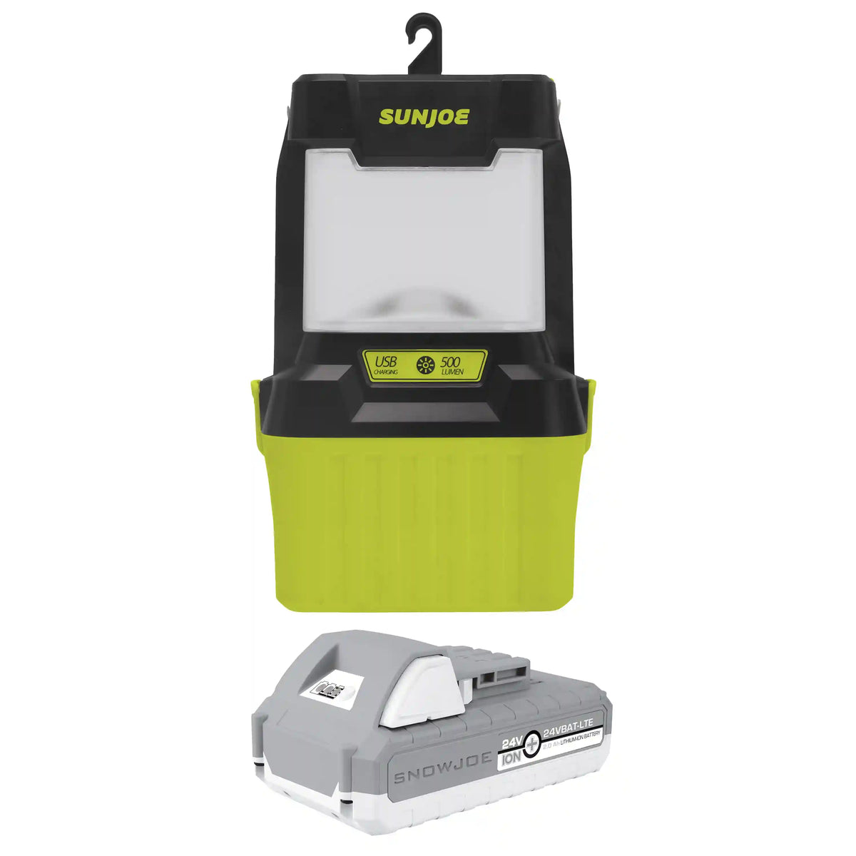 Sun Joe 24V-LGT500-LTE 24-Volt IONMAX Cordless LED Lantern | 4 Light Modes | Waterproof Casing | W/ 2.0-Ah Battery + Charger