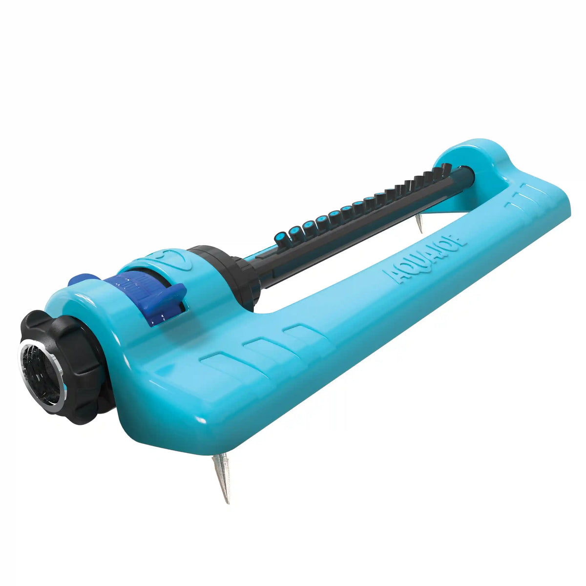 Aqua Joe Oscillating Sprinkler with Adjustable Spray, 16 Clog-Resistant Nozzles | Standard Base w/Metal Ground Spike | 3400 Square Foot Coverage