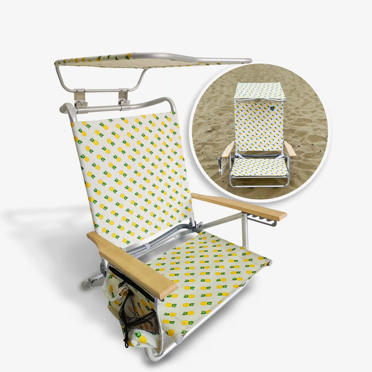 Bliss Hammocks Fldng Beach Chair | W/Canopy, Pocket, Cup Hldr, & Carry Straps| Pineapple
