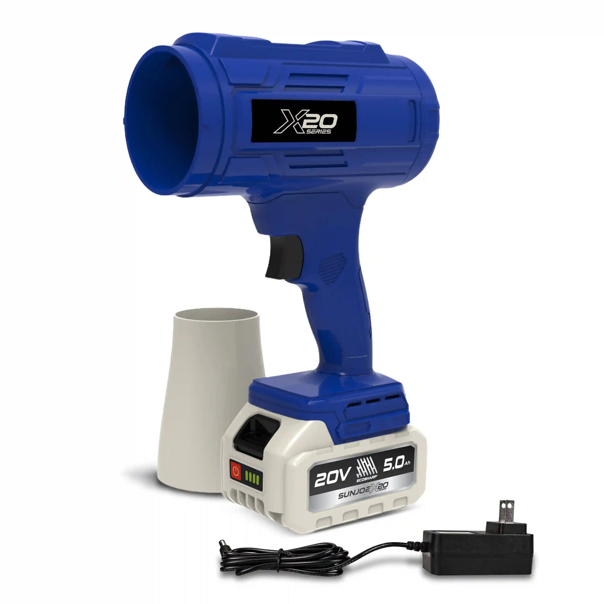 Sun Joe 20-Volt ECOSHARP Cordless X20 StormJet Handheld Turbo Blower  | 40 CFM | 5.0-Ah Battery + Charger